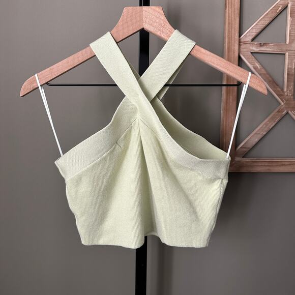 House of Harlow 1960 Criss-Cross Halter Ribbed Knit Tank Top - L - Picture 3 of 4